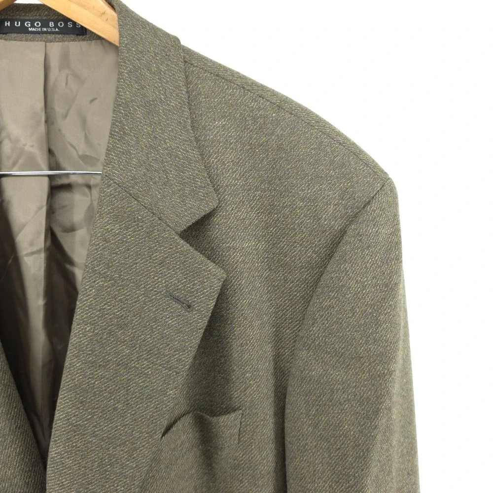 Hugo Boss Mens Blazer Wool Cashmere Olive Brown 46R 2 Button Vintage USA Made